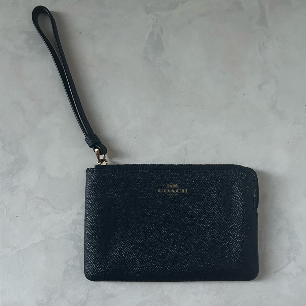 Coach Navy Leather Wristlet